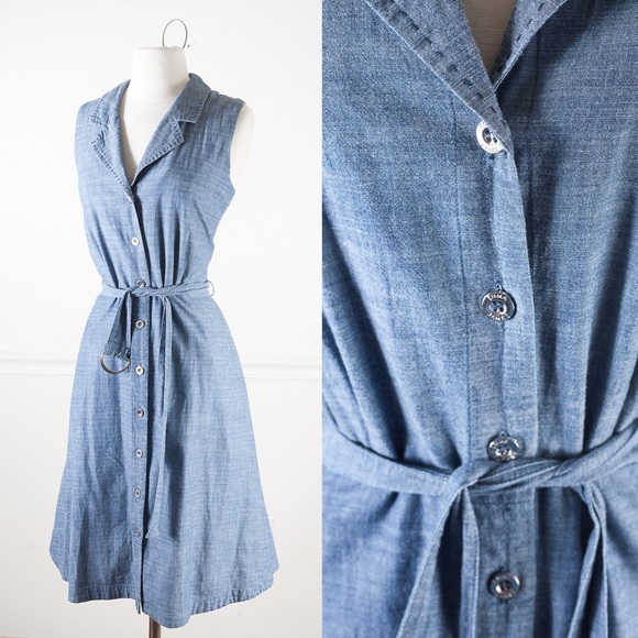 denim fit and flare midi dress
